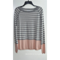 Senhoras em torno do pescoço Striped Pullover Knit Sweater